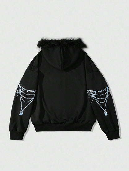 Men Letter Print Fleece Hoodie Sweatshirt