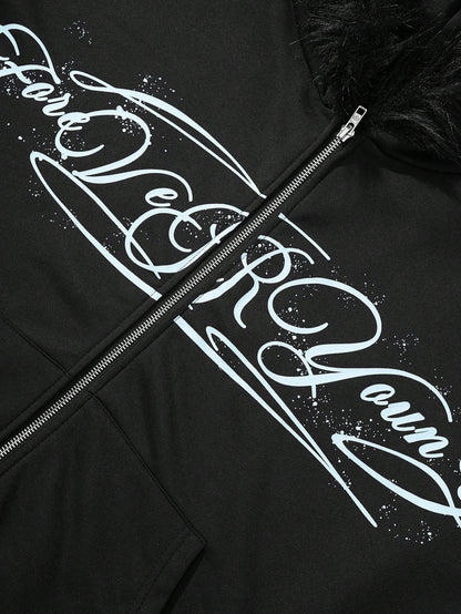 Men Letter Print Fleece Hoodie Sweatshirt