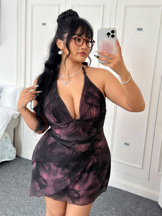 Purple Tie Dye Halter Mini Cami Dress