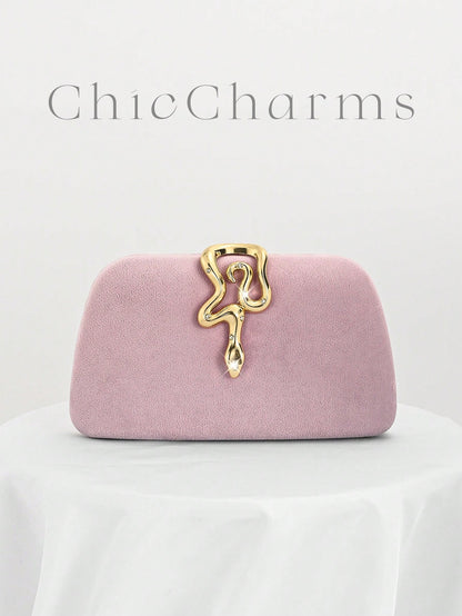 Elegant Velvet Evening Clutch Bag with Rhinestone Chain