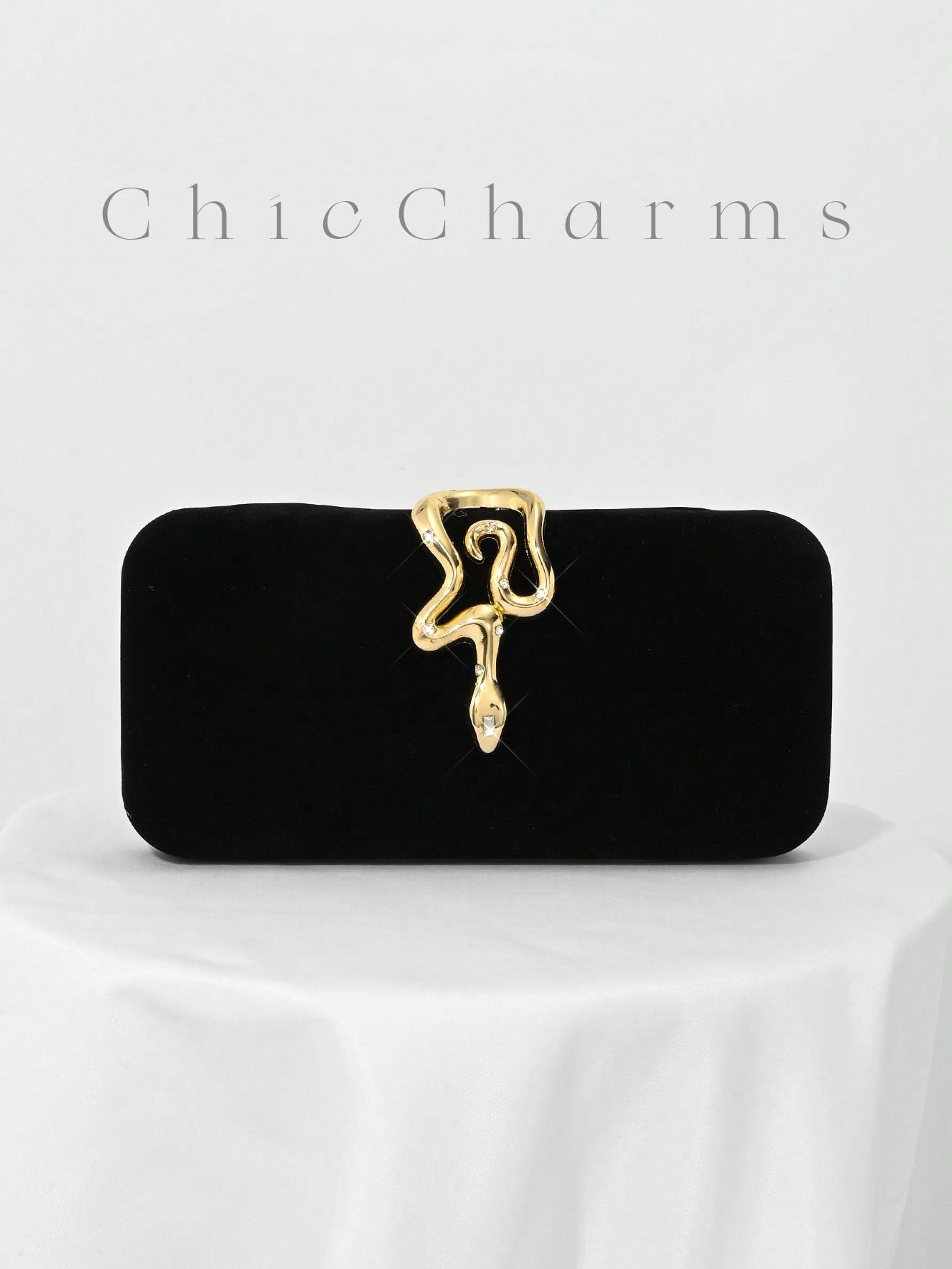 Elegant Velvet Evening Clutch Bag with Rhinestone Chain
