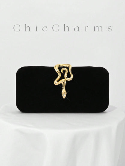 Elegant Velvet Evening Clutch Bag with Rhinestone Chain