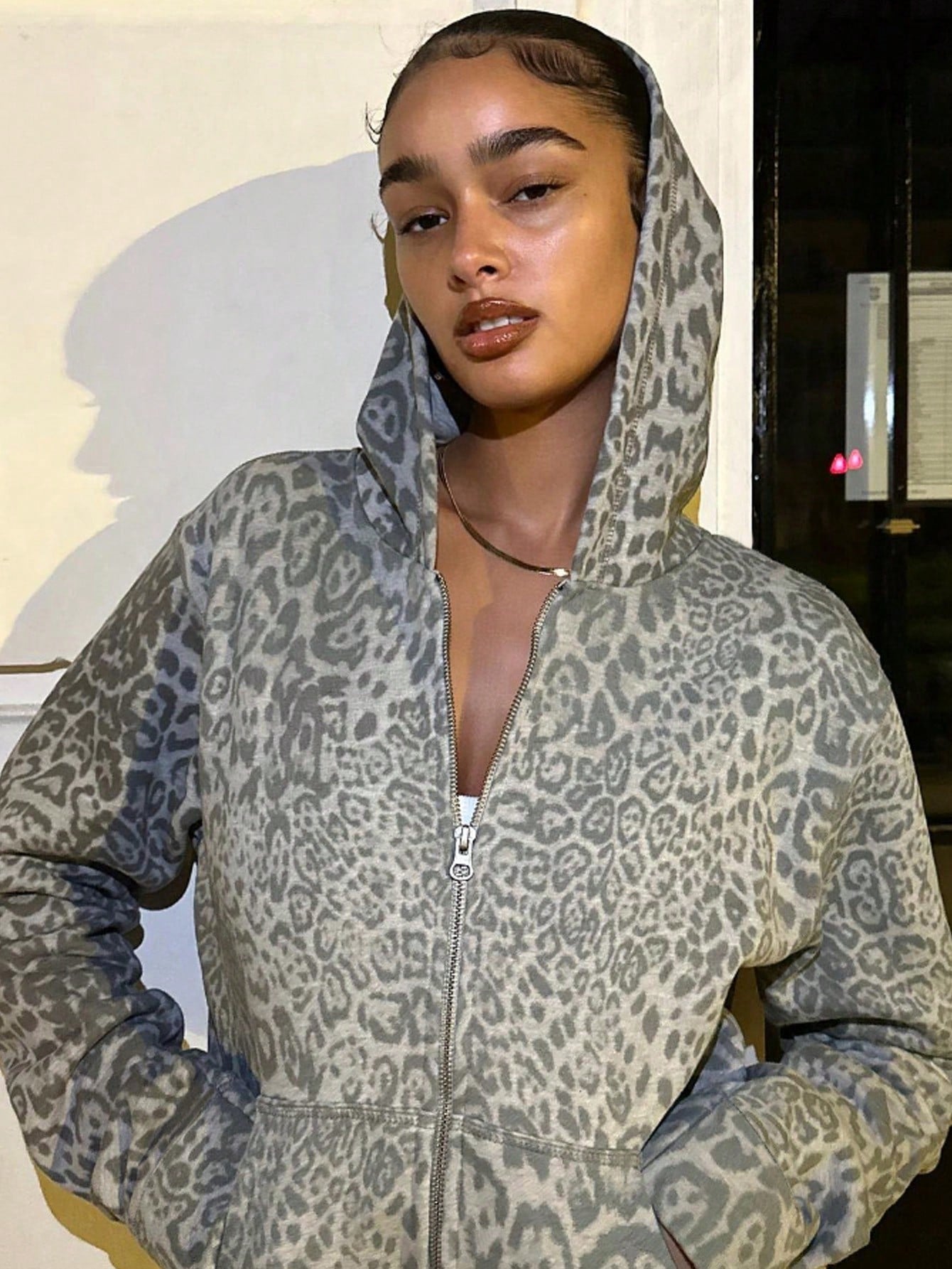 Women's Y2K Leopard Print Zip-Up Hoodie Jacket