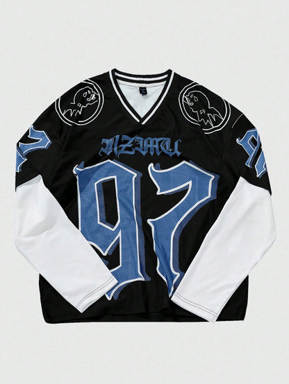 Multicolor Deep V-Neck Knitted Mesh 97 Numeric Jersey