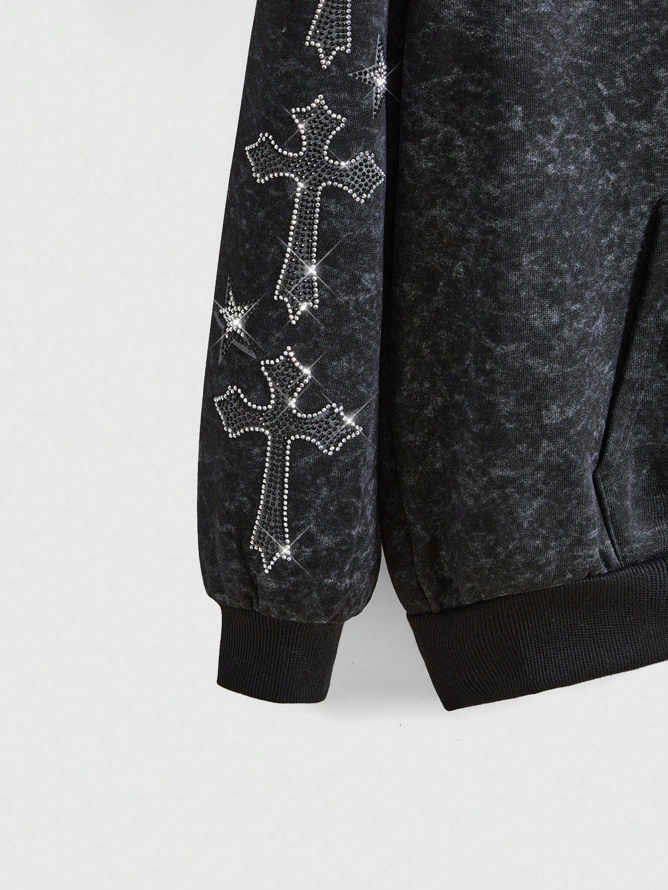 ROMWE Fairycore Distressed Cross Zip Hoodie