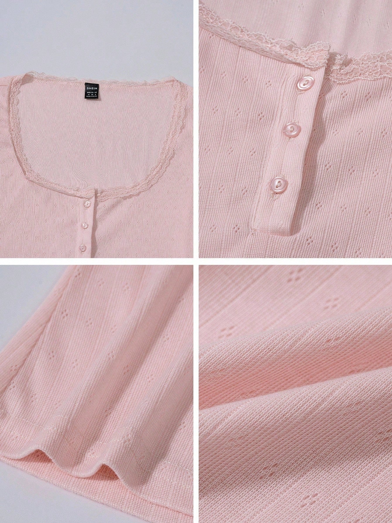 Women’s Lace Trim Slim Fit Short Sleeve Button T-Shirt