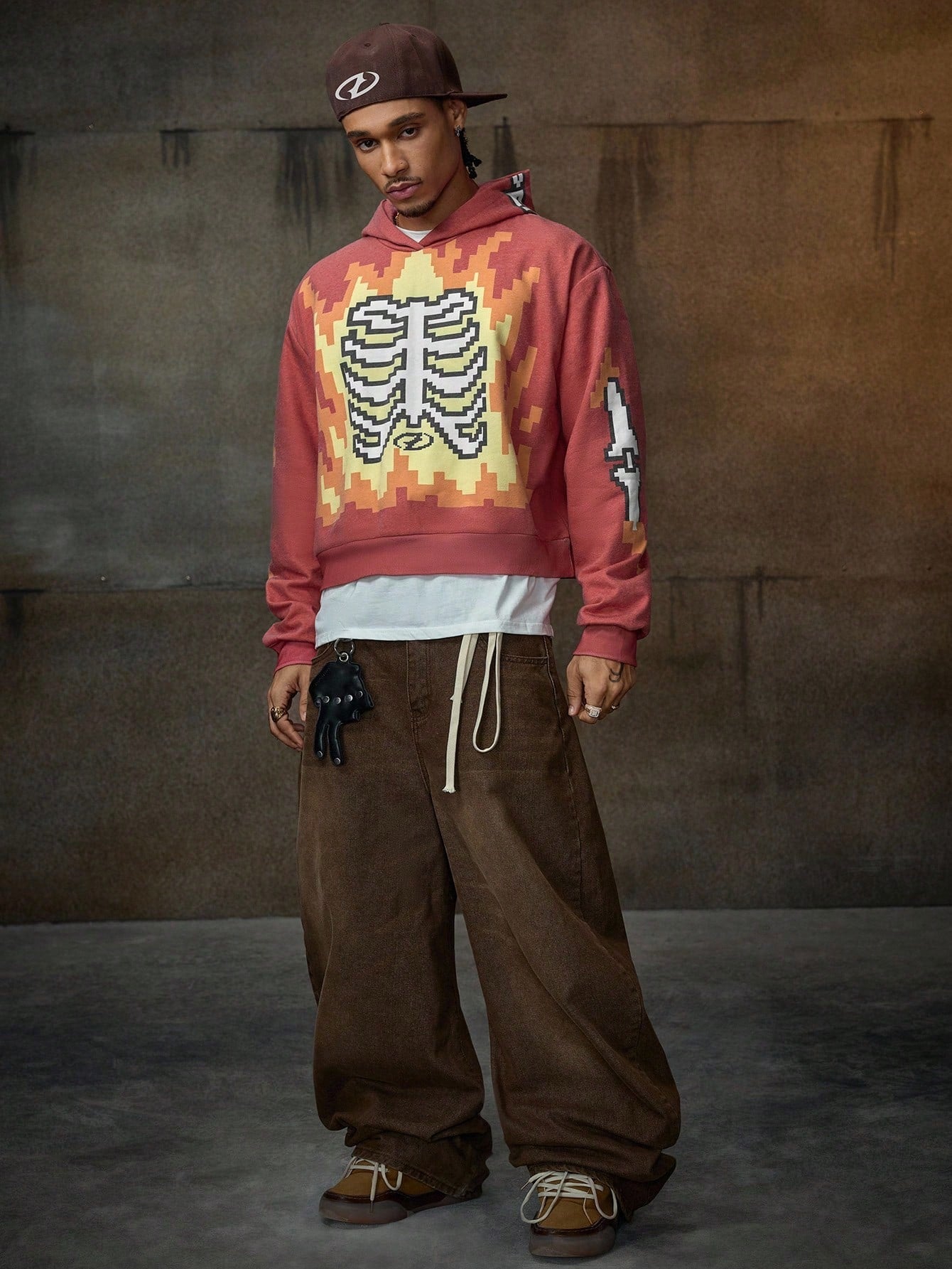 Men's Skeleton Flame Print Loose Hoodie