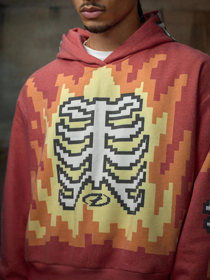 Men's Skeleton Flame Print Loose Hoodie