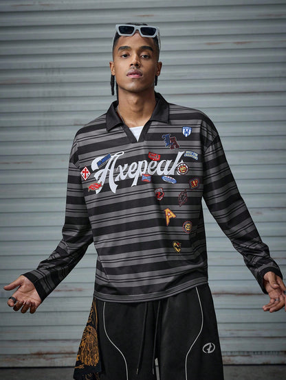 Men's Hip Hop Loose Long Sleeve Polo Shirt