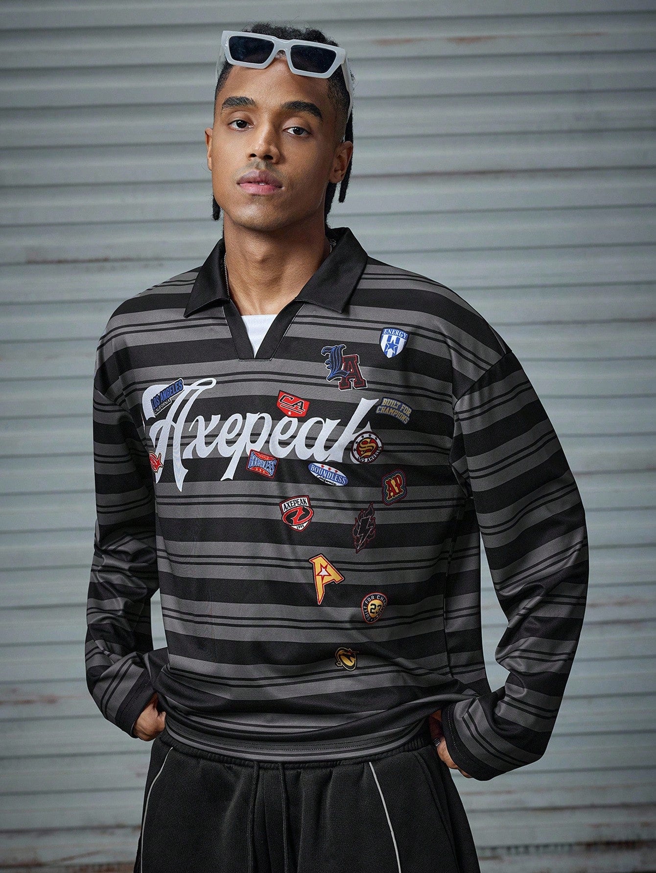 Men's Hip Hop Loose Long Sleeve Polo Shirt