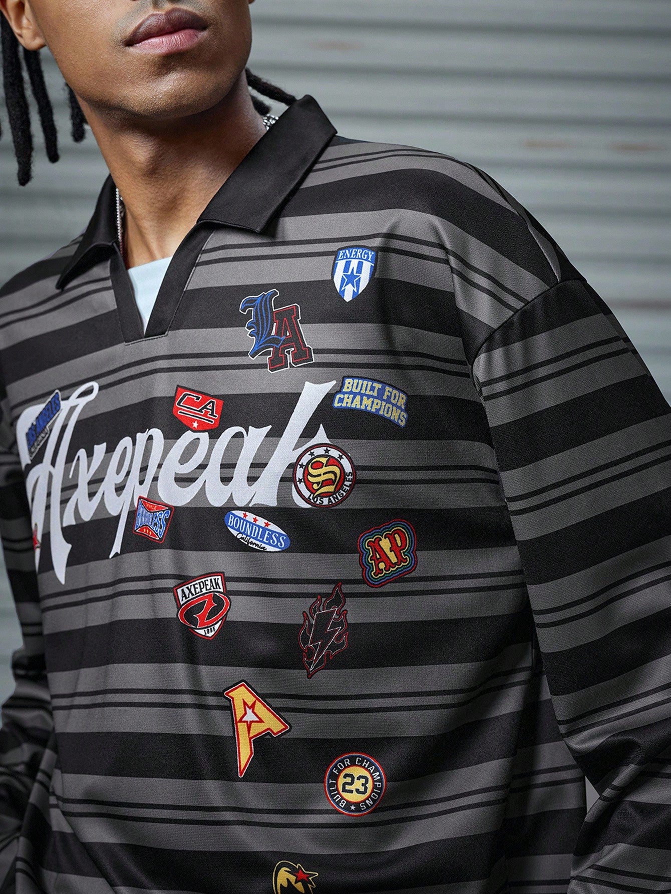 Men's Hip Hop Loose Long Sleeve Polo Shirt