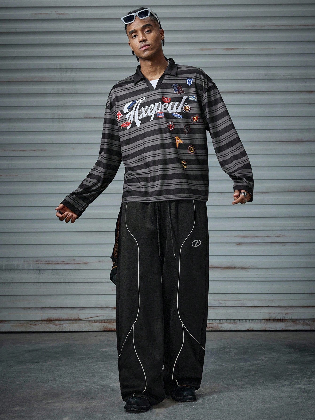 Men's Hip Hop Loose Long Sleeve Polo Shirt