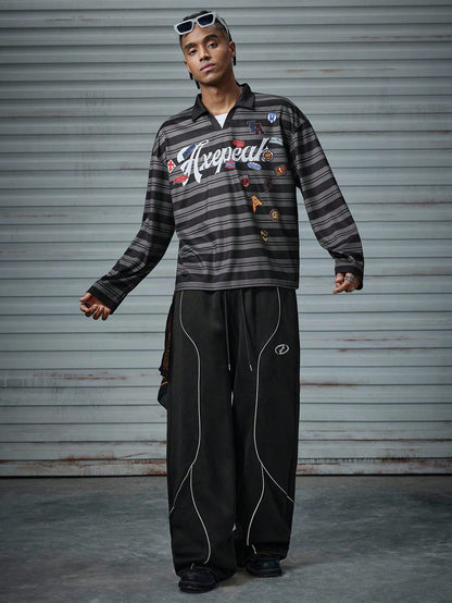 Men's Hip Hop Loose Long Sleeve Polo Shirt