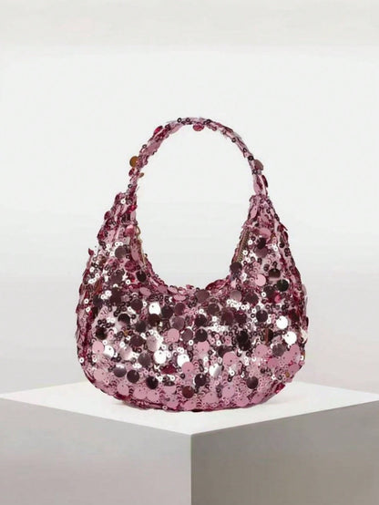 Quilted Sequin Crescent Evening Handbag Party Clutch