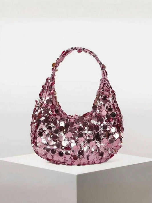 Quilted Sequin Crescent Evening Handbag Party Clutch