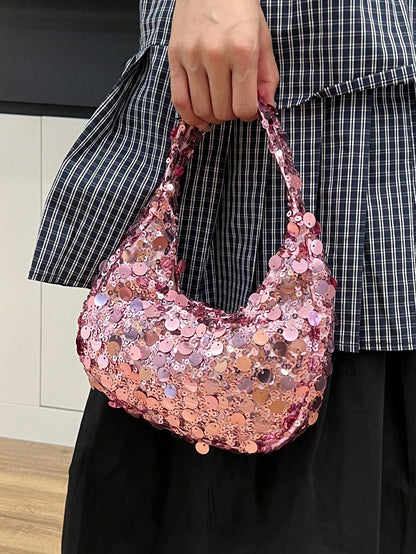 Quilted Sequin Crescent Evening Handbag Party Clutch