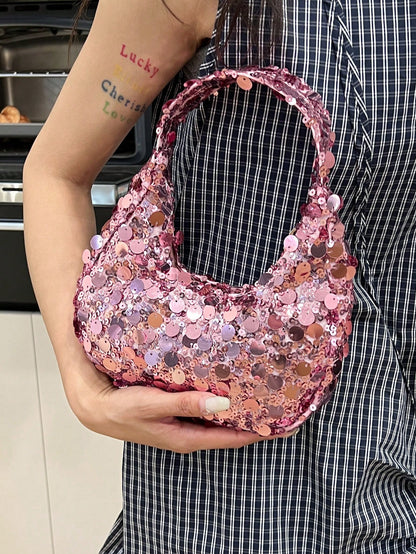 Quilted Sequin Crescent Evening Handbag Party Clutch