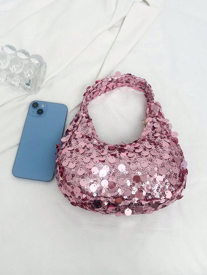 Quilted Sequin Crescent Evening Handbag Party Clutch