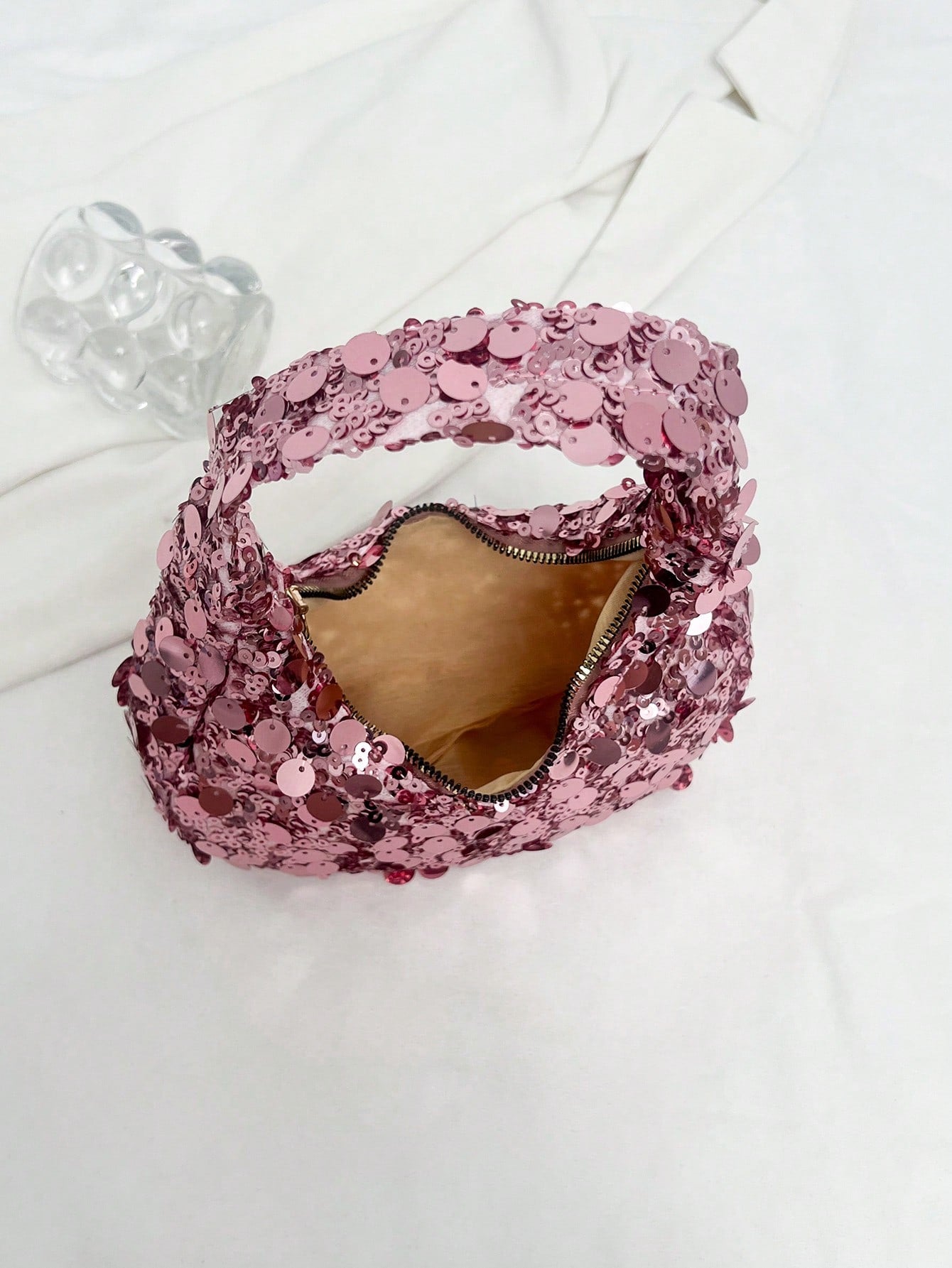 Quilted Sequin Crescent Evening Handbag Party Clutch
