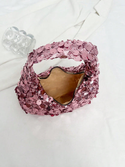 Quilted Sequin Crescent Evening Handbag Party Clutch