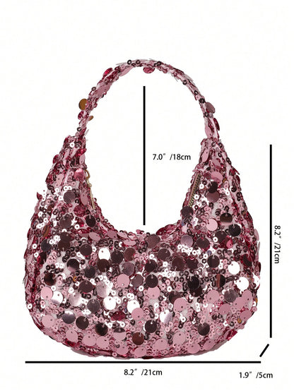 Quilted Sequin Crescent Evening Handbag Party Clutch