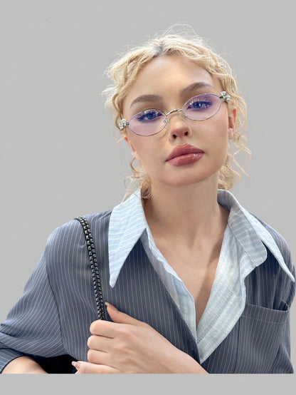 Women’s Metallic Oval Rhinestone Y2K Fashion Glasses