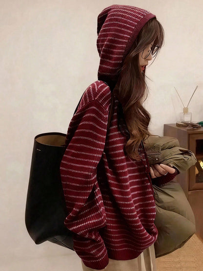 Women's Striped Minimalist Hooded Knit Sweater