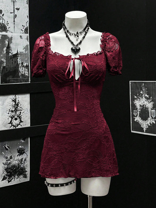 Sexy Lace Waist-Cinched A-Line Mini Dress