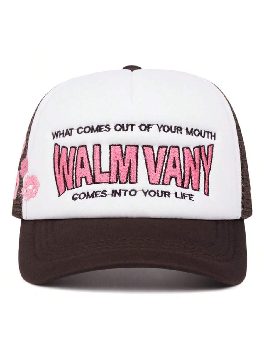 Unisex Letter Lip Embroidery Mesh Trucker Baseball Cap