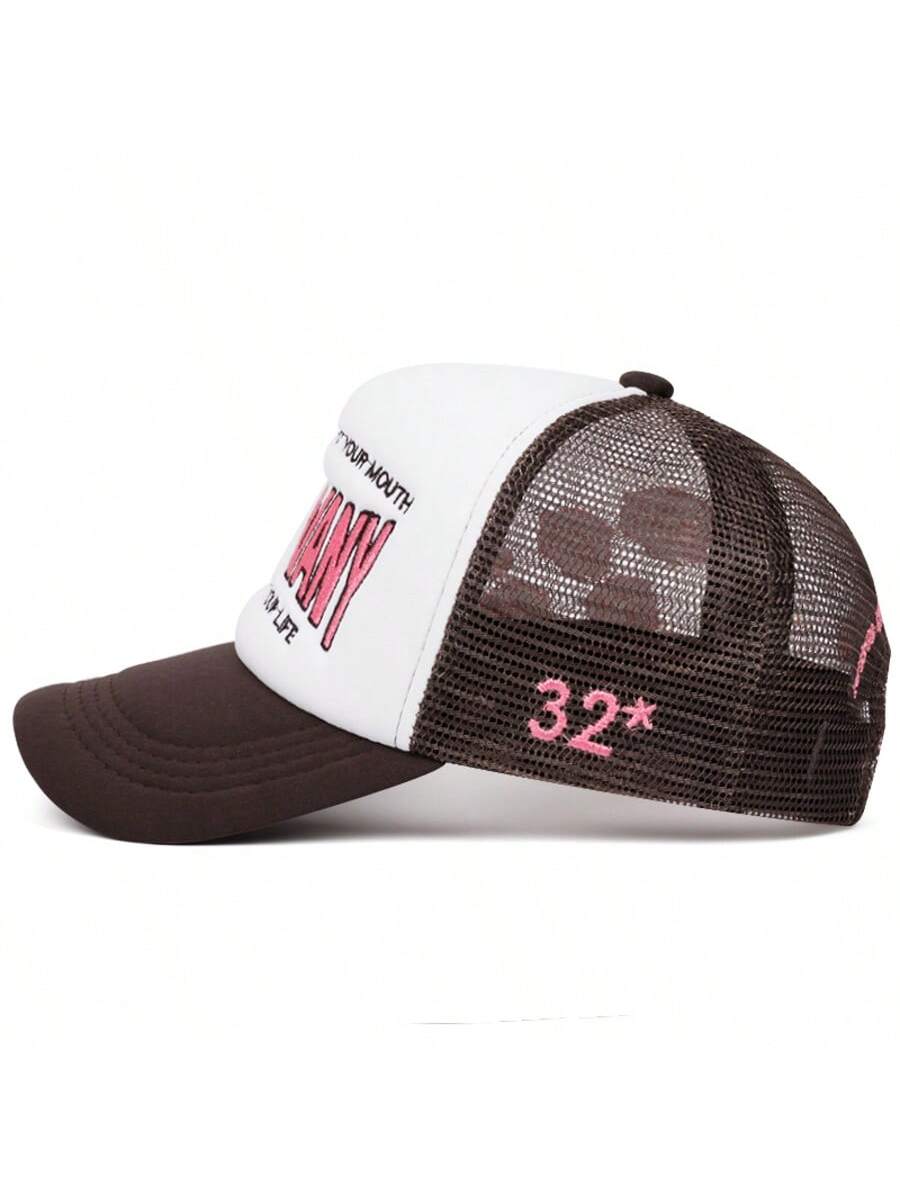 Unisex Letter Lip Embroidery Mesh Trucker Baseball Cap