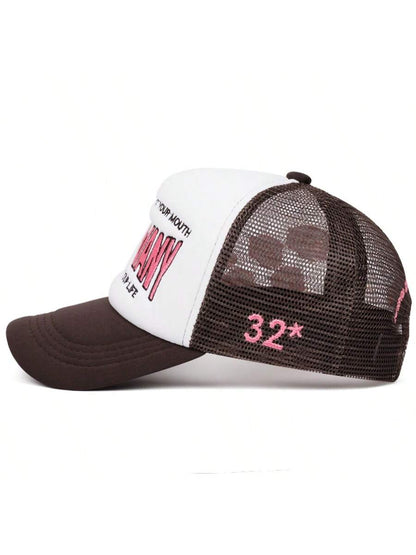 Unisex Letter Lip Embroidery Mesh Trucker Baseball Cap