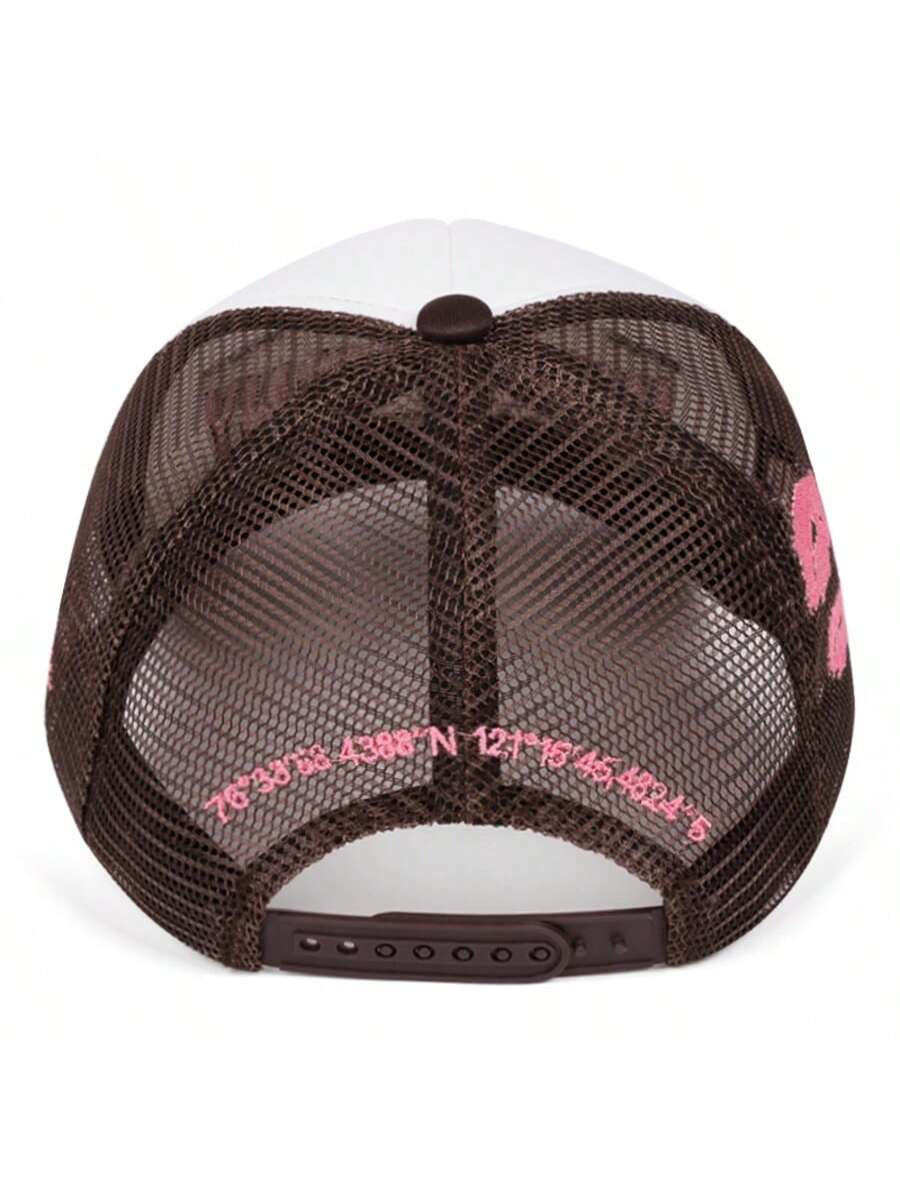 Unisex Letter Lip Embroidery Mesh Trucker Baseball Cap