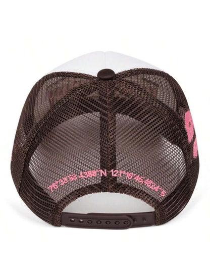 Unisex Letter Lip Embroidery Mesh Trucker Baseball Cap