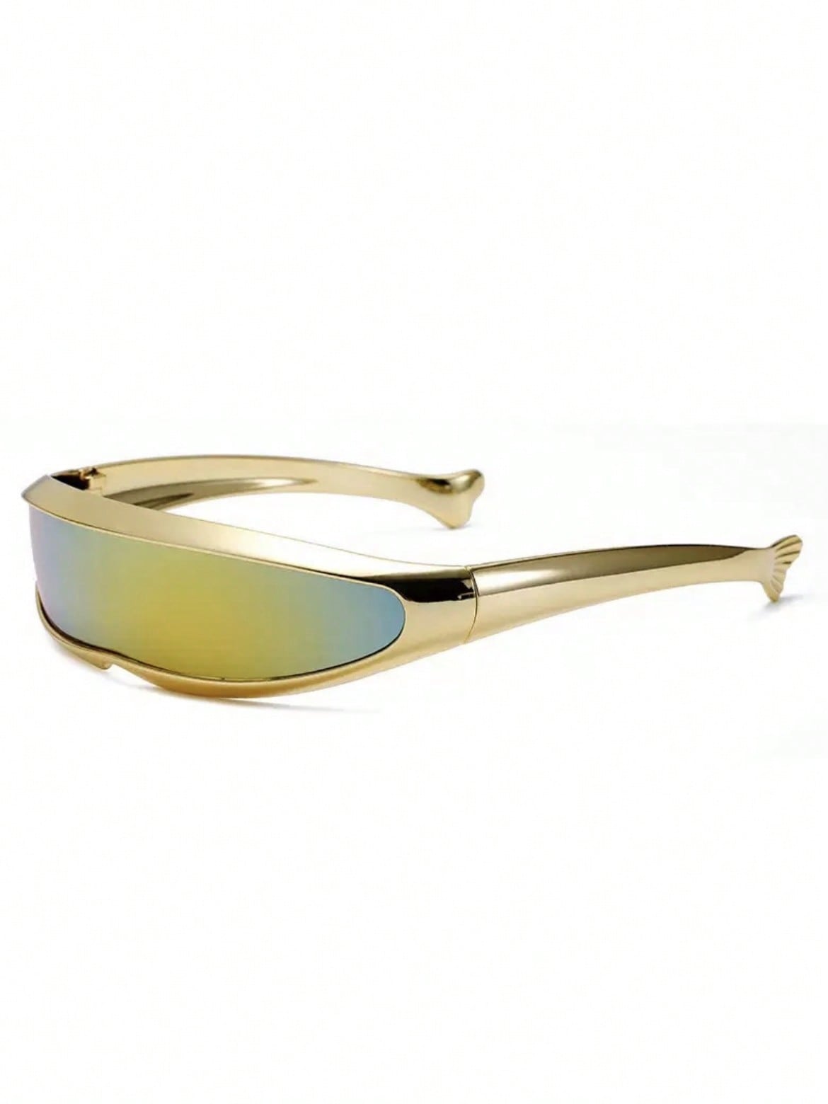 Futuristic Mirrored Fish Shaped One-Piece Glasses