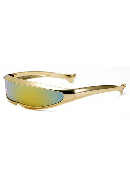 Futuristic Mirrored Fish Shaped One-Piece Glasses