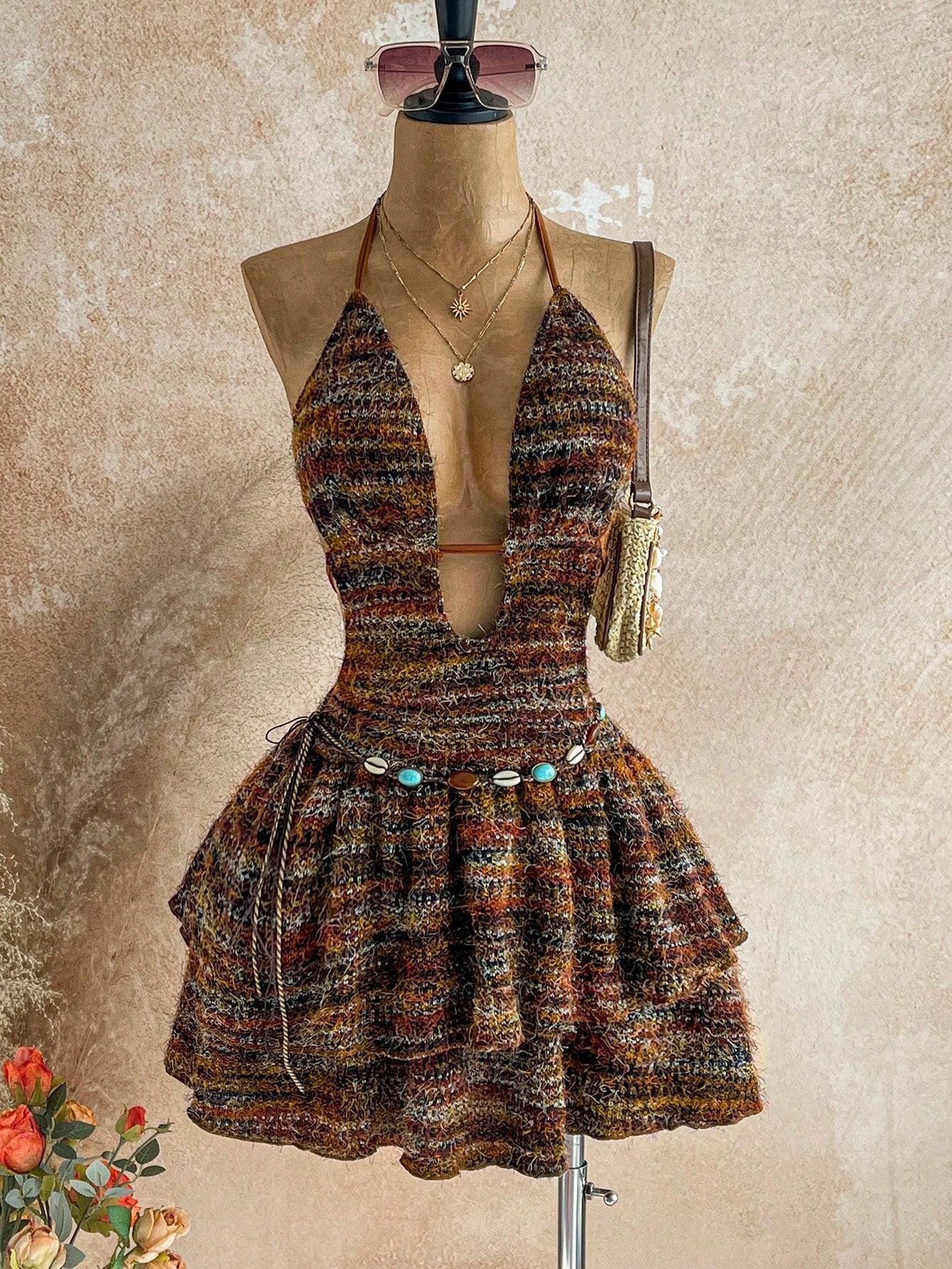 Multicolor Halter Cami Mini Dress
