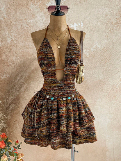 Multicolor Halter Cami Mini Dress