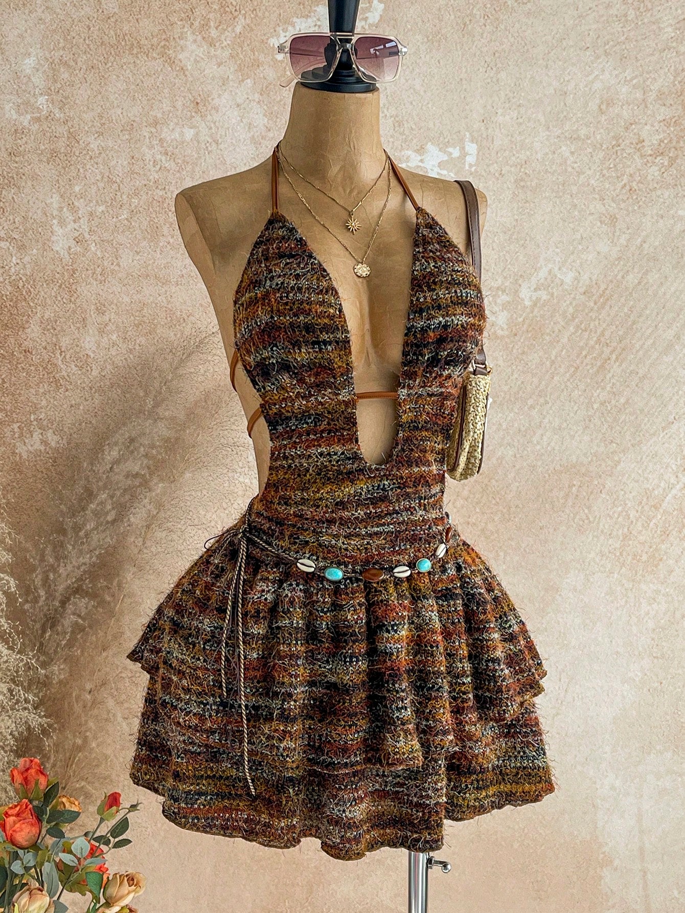 Multicolor Halter Cami Mini Dress