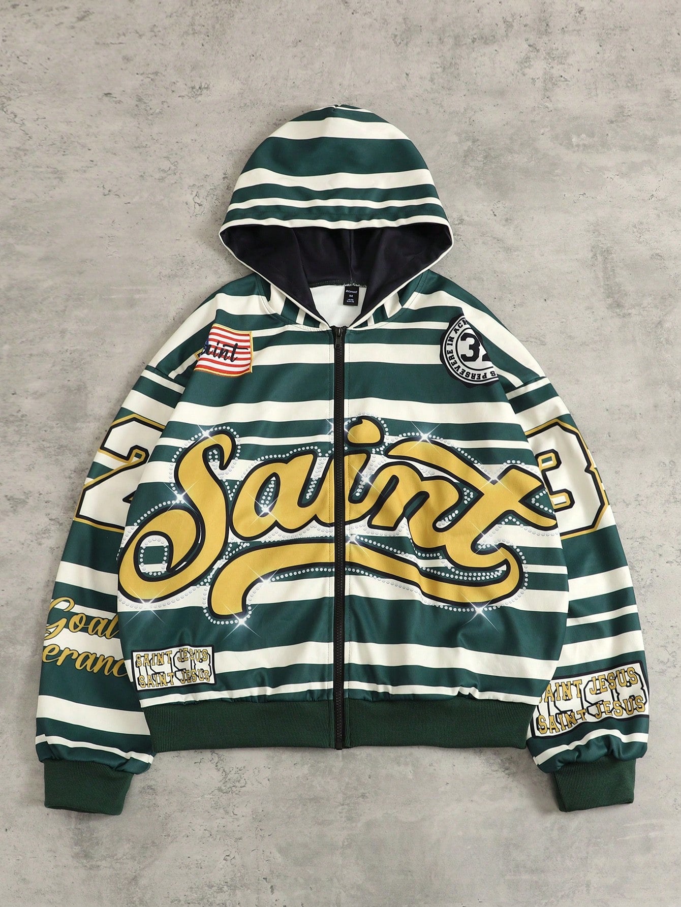 Men's Zip Collar Striped Casual Hoodie