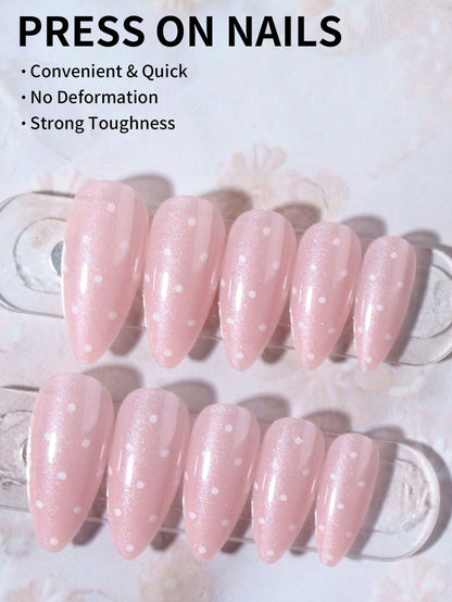 Polka Dot Glitter Long Almond Press-On Nails (24pcs)