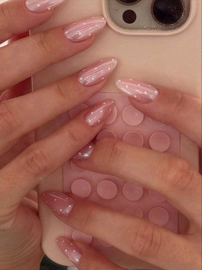 Polka Dot Glitter Long Almond Press-On Nails (24pcs)