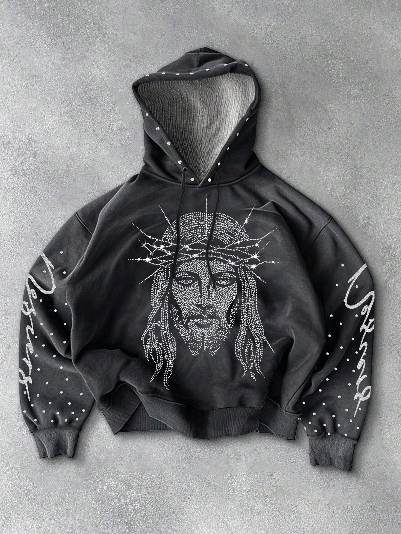 Men Rhinestone Jesus Graphic Hoodie