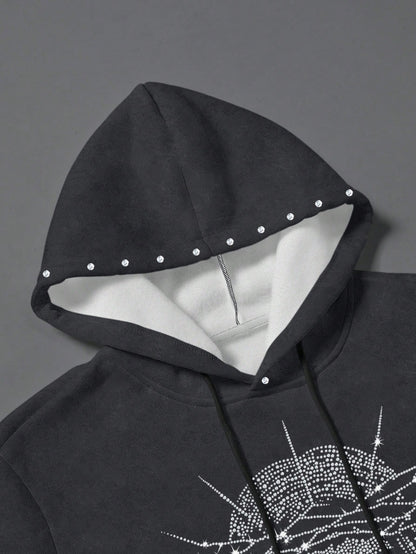 Men Rhinestone Jesus Graphic Hoodie