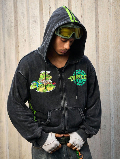 Men's TMNT Printed Zip-Up Hooded Sweatshirt