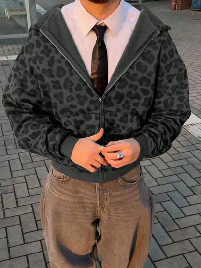 Dauomo Men Casual Leopard Print Hoodie