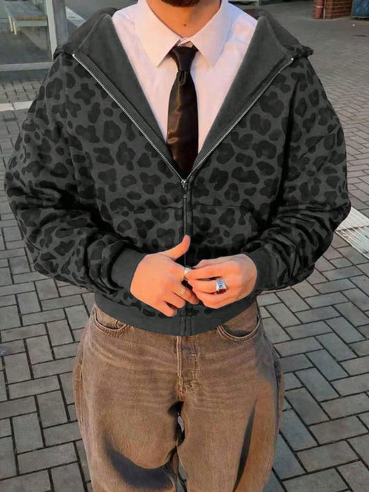 Dauomo Men Casual Leopard Print Hoodie
