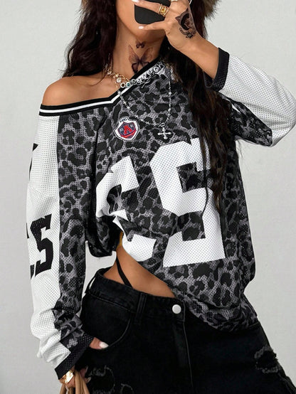 Unisex Grey Oversized Long Sleeve V-Neck Jersey