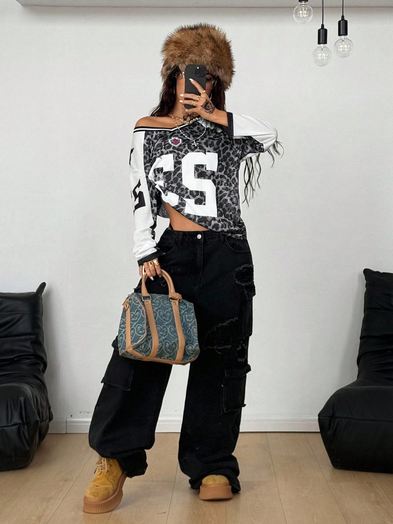 Unisex Grey Oversized Long Sleeve V-Neck Jersey