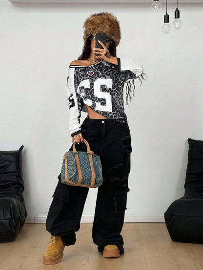 Unisex Grey Oversized Long Sleeve V-Neck Jersey