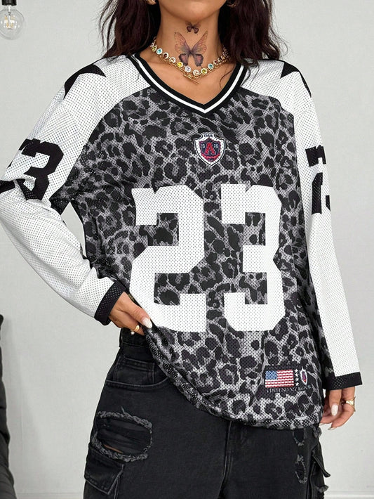 Unisex Grey Oversized Long Sleeve V-Neck Jersey